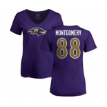 NFL Women's Nike Baltimore Ravens #88 Ty Montgomery Purple Name & Number Logo T-Shirt
