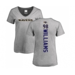 NFL Women's Nike Baltimore Ravens #98 Brandon Williams Ash Backer V-Neck T-Shirt