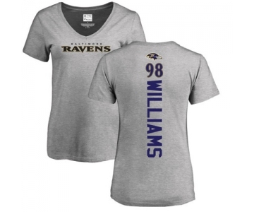 NFL Women's Nike Baltimore Ravens #98 Brandon Williams Ash Backer V-Neck T-Shirt