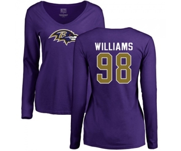 NFL Women's Nike Baltimore Ravens #98 Brandon Williams Purple Name & Number Logo Long Sleeve T-Shirt