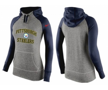 Women Nike Pittsburgh Steelers Performance Hoodie Grey & Dark Blue_3