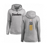 Women's Pittsburgh Steelers #55 Devin Bush Ash Backer Pullover Hoodie