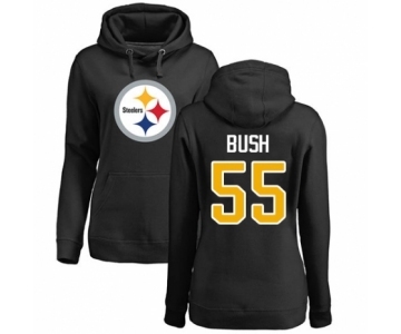 Women's Pittsburgh Steelers #55 Devin Bush Black Name & Number Logo Pullover Hoodie