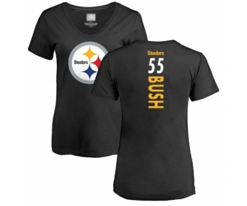 Women's Pittsburgh Steelers #55 Devin Bush Black Backer Slim Fit T-Shirt