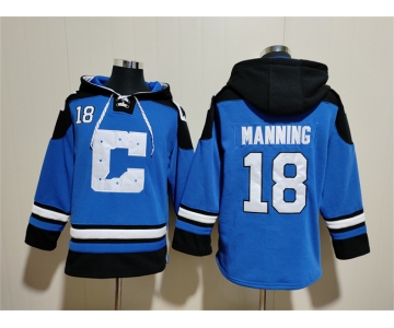 Men's Indianapolis Colts #18 Peyton Manning Blue Ageless Must-Have Lace-Up Pullover Hoodie