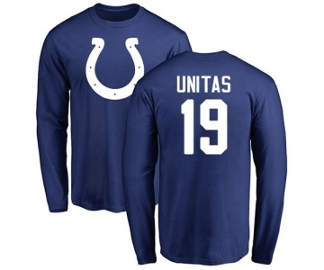 Football Indianapolis Colts #19 Johnny Unitas Royal Blue Name & Number Logo Long Sleeve T-Shirt