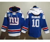 Men's New York Giants #10 Eli Manning Blue Lace-Up Pullover Hoodie