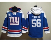 Men's New York Giants #56 Lawrence Taylor Blue Lace-Up Pullover Hoodie
