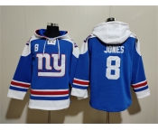 Men's New York Giants #8 Daniel Jones Blue Ageless Must-Have Lace-Up Pullover Hoodie