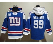 Men's New York Giants #99 Leonard Williams Blue Lace-Up Pullover Hoodie