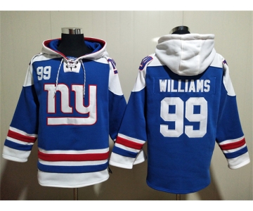 Men's New York Giants #99 Leonard Williams Blue Lace-Up Pullover Hoodie