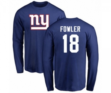 Football New York Giants #18 Bennie Fowler Royal Blue Name & Number Logo Long Sleeve T-Shirt