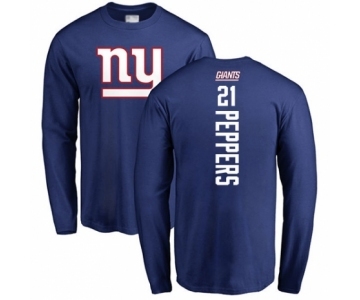 Football New York Giants #21 Jabrill Peppers Royal Blue Backer Long Sleeve T-Shirt