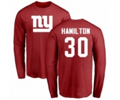 Football New York Giants #30 Antonio Hamilton Red Name & Number Logo Long Sleeve T-Shirt