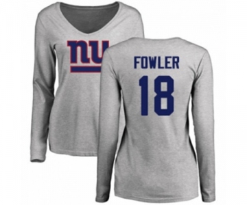 Football Women's New York Giants #18 Bennie Fowler Ash Name & Number Logo Long Sleeve T-Shirt