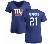 Football Women's New York Giants #21 Jabrill Peppers Royal Blue Name & Number Logo T-Shirt
