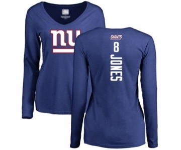 Football Women's New York Giants #8 Daniel Jones Royal Blue Backer Long Sleeve T-Shirt