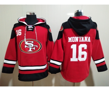 Men's San Francisco 49ers #16 Joe Montana Red Team Color New NFL Hoodie