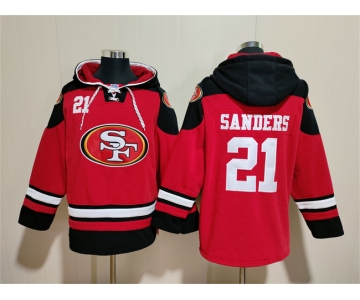 Men's San Francisco 49ers #21 Deion Sanders Red Black Ageless Must-Have Lace-Up Pullover Hoodie