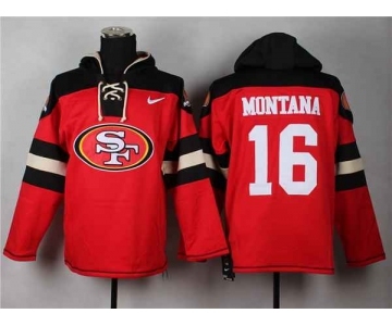 nike nfl jerseys san francisco 49ers #16 joe montana black-red[pullover hooded sweatshirt]