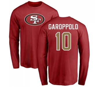 Football San Francisco 49ers #10 Jimmy Garoppolo Red Name & Number Logo Long Sleeve T-Shirt