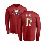 Football San Francisco 49ers #17 Jalen Hurd Red Name & Number Logo Long Sleeve T-Shirt