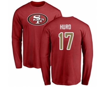 Football San Francisco 49ers #17 Jalen Hurd Red Name & Number Logo Long Sleeve T-Shirt