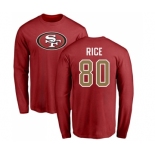 Football San Francisco 49ers #80 Jerry Rice Red Name & Number Logo Long Sleeve T-Shirt