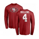 NFL Nike San Francisco 49ers #4 Nick Mullens Red Name & Number Logo Long Sleeve T-Shirt