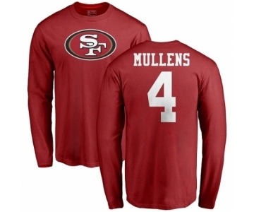 NFL Nike San Francisco 49ers #4 Nick Mullens Red Name & Number Logo Long Sleeve T-Shirt