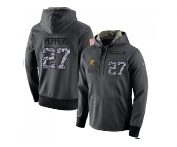 Men Cleveland Browns #27 Jabrill Peppers Stitched Black Anthracite Salute to Service Player Performance Hoodie