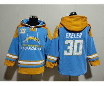 Men's Los Angeles Chargers #30 Austin Ekeler Blue Ageless Must-Have Lace-Up Pullover Hoodie