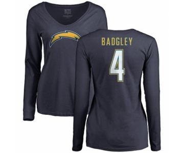 NFL Women's Nike Los Angeles Chargers #4 Michael Badgley Navy Blue Name & Number Logo Long Sleeve T-Shirt