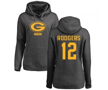 Football Women's Green Bay Packers #12 Aaron Rodgers Ash One Color Pullover Hoodie