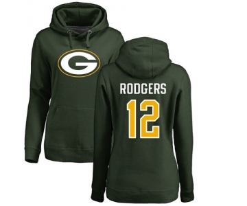 Football Women's Green Bay Packers #12 Aaron Rodgers Green Name & Number Logo Pullover Hoodie