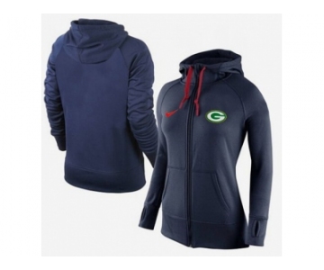 Women Nike Green Bay Packers Full-Zip Performance Hoodie Dark Blue