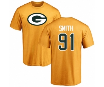 Football Green Bay Packers #91 Preston Smith Gold Name & Number Logo T-Shirt