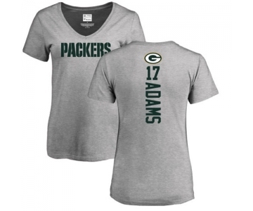 Football Women's Green Bay Packers #17 Davante Adams Ash Backer V-Neck T-Shirt