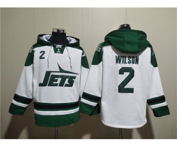 Men's New York Jets #2 Zach Wilson White Ageless Must-Have Lace-Up Pullover Hoodie