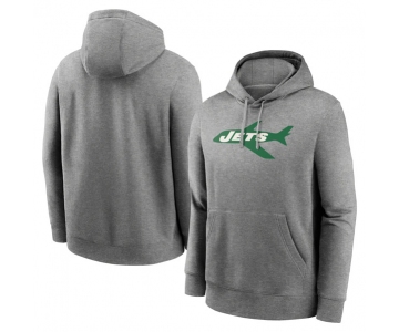 Men's New York Jets Heather Gray Primary Logo Long Sleeve Hoodie T-Shirt