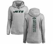 Football Women's New York Jets #91 Bronson Kaufusi Ash Backer Pullover Hoodie