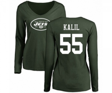 Football Women's New York Jets #55 Ryan Kalil Green Name & Number Logo Long Sleeve T-Shirt
