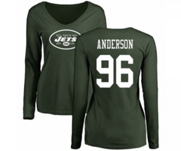 Football Women's New York Jets #96 Henry Anderson Green Name & Number Logo Long Sleeve T-Shirt