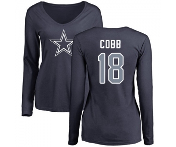 Football Women's Dallas Cowboys #18 Randall Cobb Navy Blue Name & Number Logo Slim Fit Long Sleeve T-Shirt