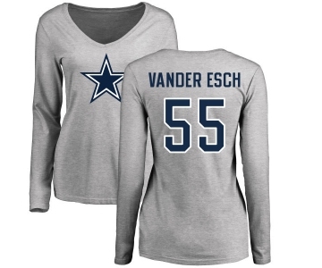 NFL Women's Nike Dallas Cowboys #55 Leighton Vander Esch Ash Name & Number Logo Slim Fit Long Sleeve T-Shirt