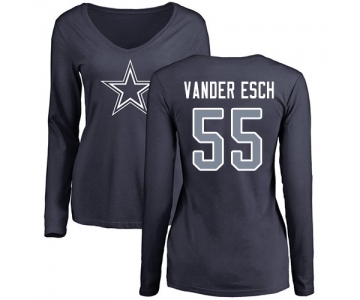 NFL Women's Nike Dallas Cowboys #55 Leighton Vander Esch Navy Blue Name & Number Logo Slim Fit Long Sleeve T-Shirt