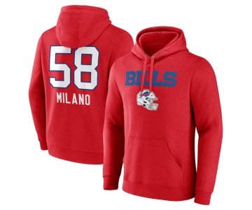 Men's Buffalo Bills #58 Matt Milano Red Team Wordmark Player Name & Number Pullover Hoodie
