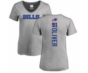 Football Women's Buffalo Bills #91 Ed Oliver Ash Backer V-Neck T-Shirt