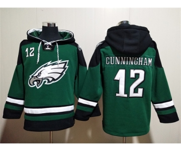 Men's Philadelphia Eagles #12 Randall Cunningham Green Lace-Up Pullover Hoodie