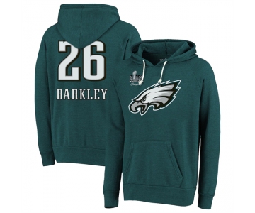 Men's Philadelphia Eagles #26 Saquon Barkley Midnight Green Super Bowl LIX Champions Name & Number Tri-Blend Pullover Hoodie